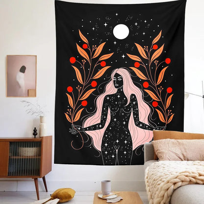 Decobites Moon Phase Mandala Tapestry Wall Hanging - Boho Hippie Witchcraft Decor