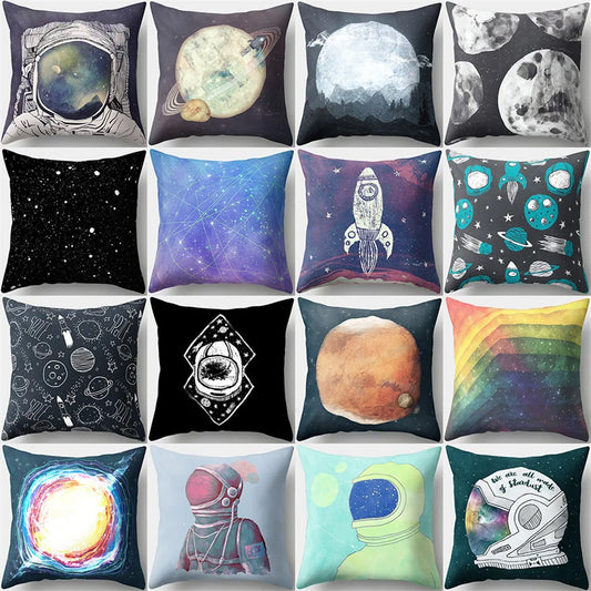 DecorBites™ Cartoon Planet Astronaut Moon Rocket Pillow Case 45x45cm Square Cushion Cover