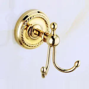 DecorBites™ Gold Brass Bathroom Accessories Set: Robe Hook, Paper Holder, Towel Bar, Towel Ring