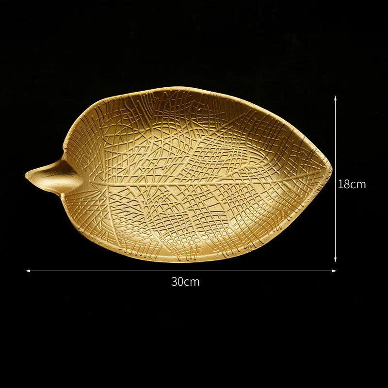 Plato de Hojas de Oro Decorbites™: Bandeja Decorativa de Lujo para Joyas, Dulces, Frutas y Adornos