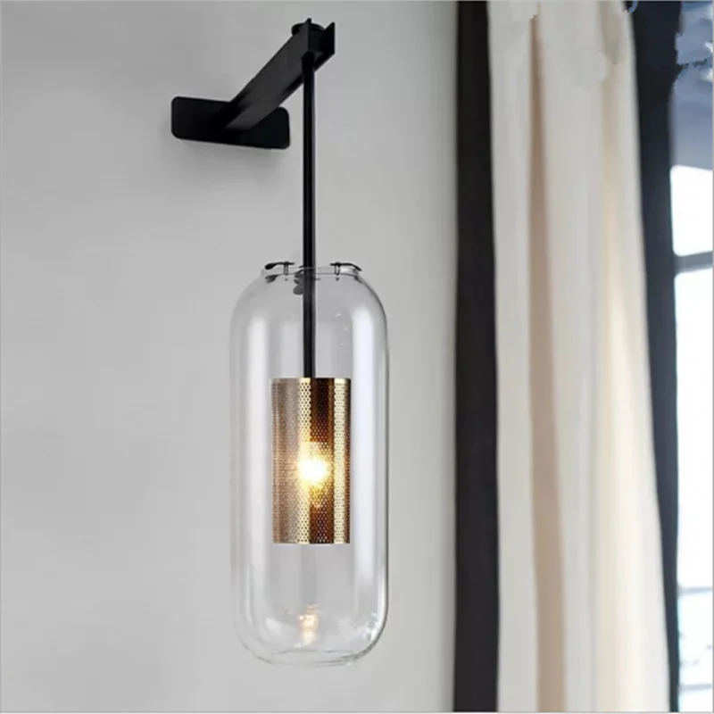 Lámpara de pared de vidrio dorado Decorbites™: Aplique industrial E14 post-moderno para la decoración del hogar