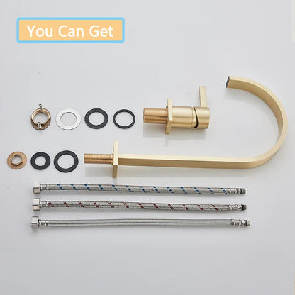 DecorBites™ Brushed Gold Basin Faucet Single Handle Widespread Bathroom Sink Mixer Tap