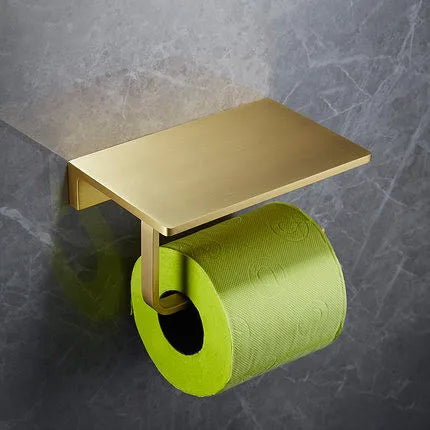DecorBites™ Brass Bath Hardware Set: Shelf, Towel Rack, Paper & Toilet Brush Holder in Brushed Gold