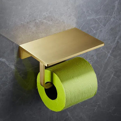 DecorBites™ Brass Bath Hardware Set: Shelf, Towel Rack, Paper & Toilet Brush Holder in Brushed Gold