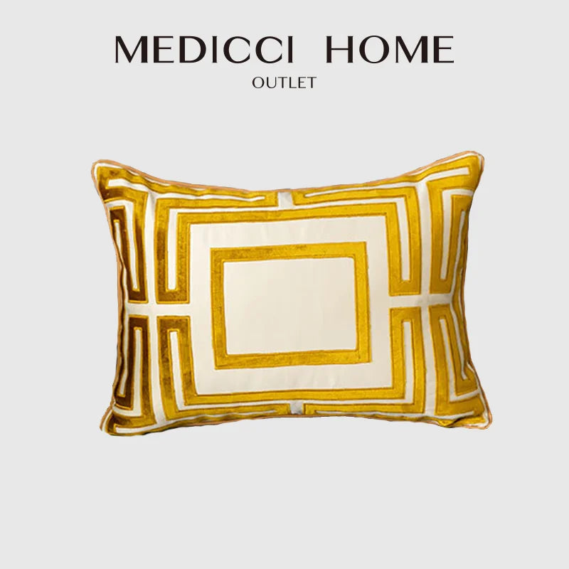DecorBites™ Gold Geometry Cut Velvet Embroidered Lumbar Pillow Cover Chic Style 35x50cm
