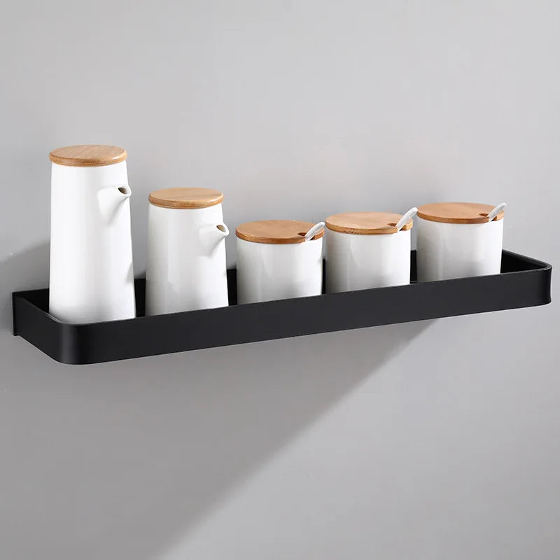DecorBites™ Black Aluminum Bathroom Corner Shelf Wall Mounted Storage Holder