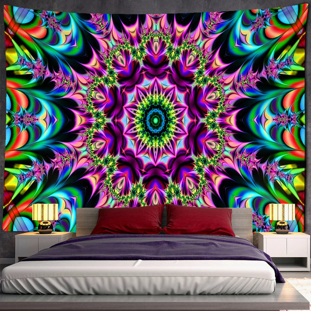 Psychedelic Human Face Wall Tapestry Fluorescent Hippie Art for Decobites Home Décor