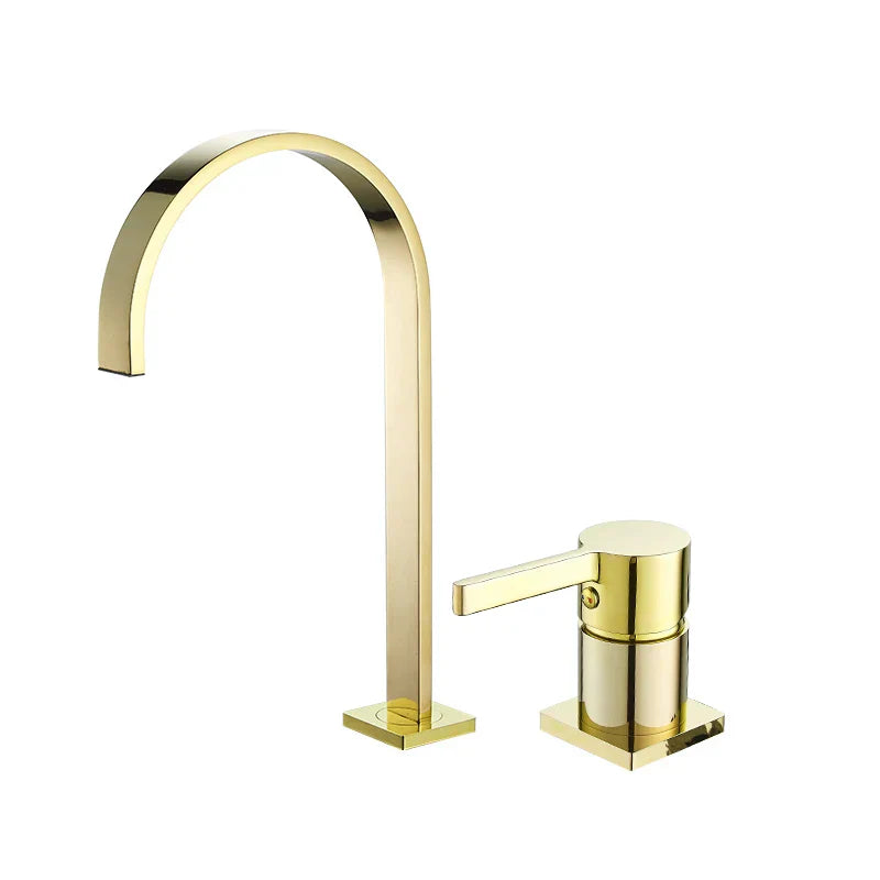 DecorBites™ Brushed Gold Basin Faucet: 360 Rotating Two Hole Widespread Bathroom Sink Tap