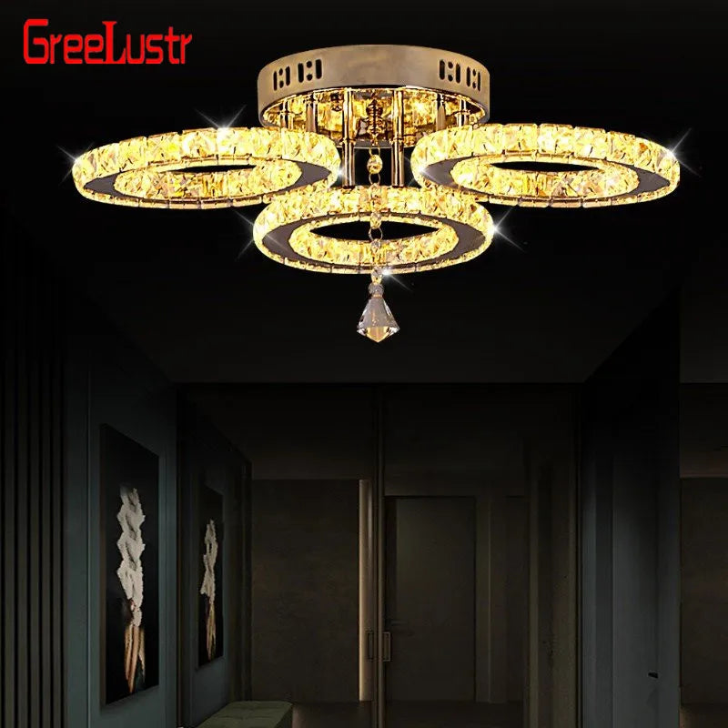 DecorBites™ Crystal LED Ceiling Light Rings - Stainless Steel Plafonnier Lamp