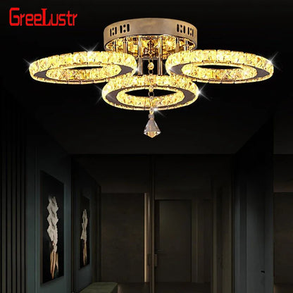 DecorBites™ Crystal LED Ceiling Light Rings - Stainless Steel Plafonnier Lamp
