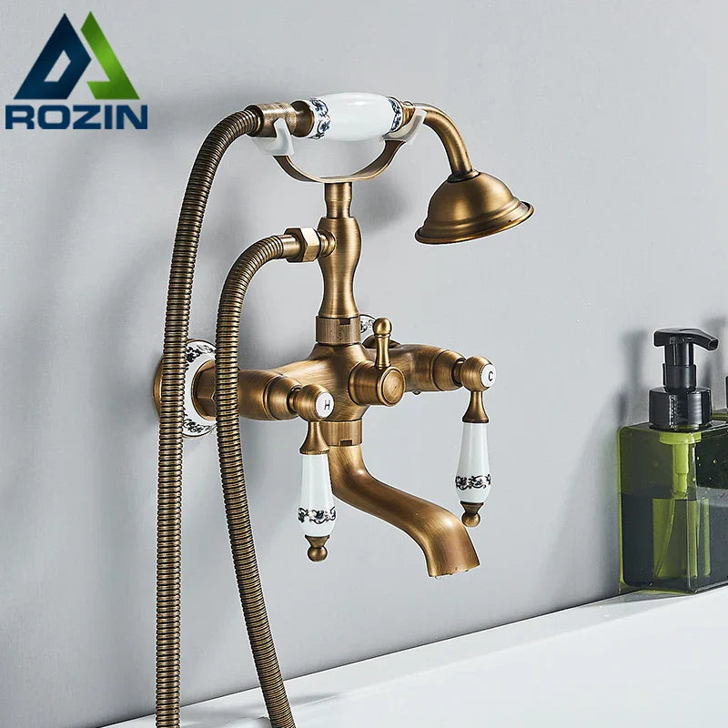 DecorBites™ Brass Bathtub Shower Faucet Set with Dual Knobs and Handshower