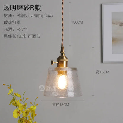 DecorBites™ Green Glass LED Pendant Light - Japanese Style Nordic Copper Hanging Lamp