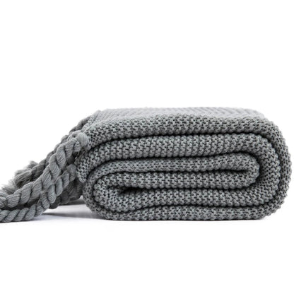 DecorBites™ Knit Throw Blanket Ivory Pink Solid Soft Plaid Tassels 50"x62"