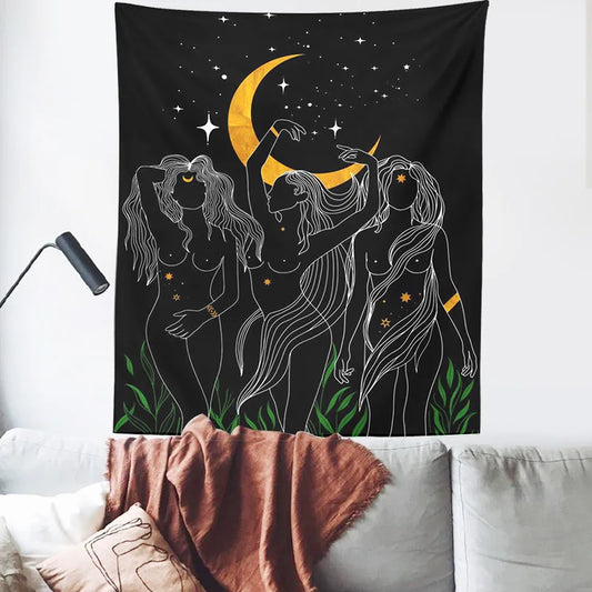 Decobites Moon Woman Tapestry: Psychedelic Art Wall Hanging for Boho Decor