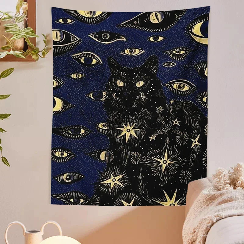 Cat Coven Witchcraft Tapestry by Decobites - Bohemian Wall Art for Aesthetic Room Decor