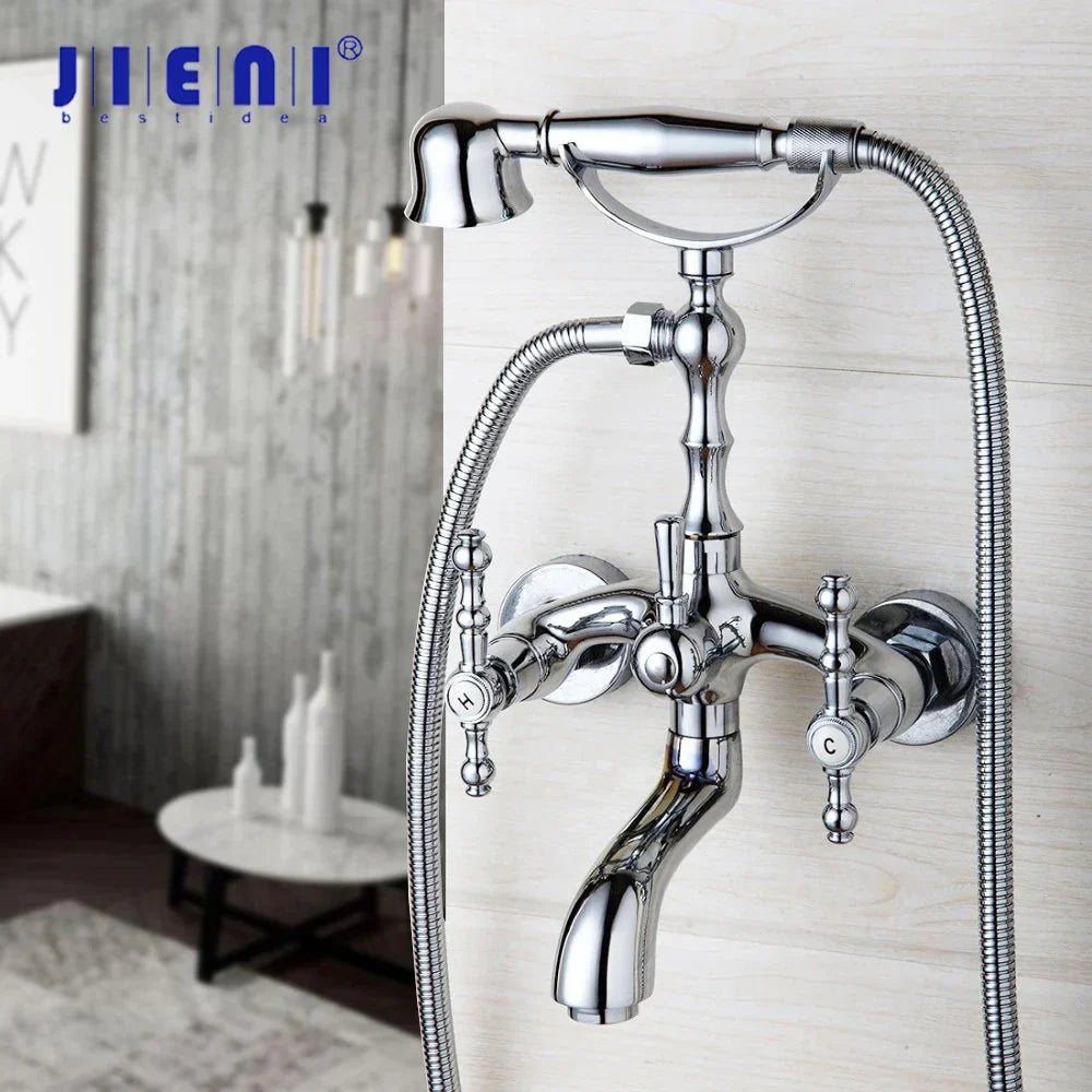 DecorBites™ Brass Bathroom Faucet Set with Hand Shower - Wall Mounted Chrome Water Mixer