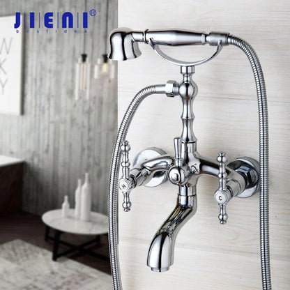 DecorBites™ Brass Bathroom Faucet Set with Hand Shower - Wall Mounted Chrome Water Mixer
