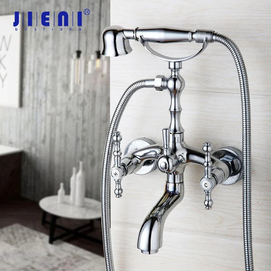 DecorBites™ Brass Bathroom Faucet Set with Hand Shower - Wall Mounted Chrome Water Mixer