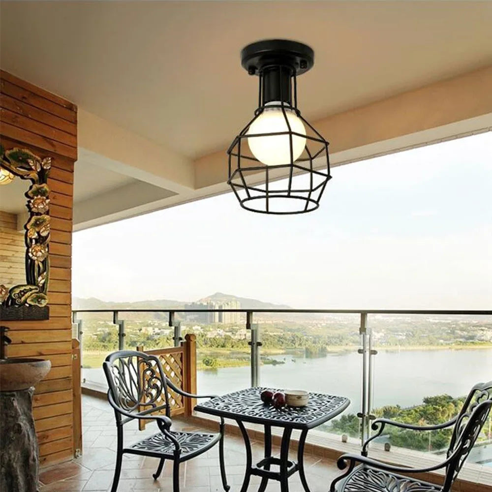 DecorBites™ Industrial Black Iron Cage Ceiling Light Flush Mount