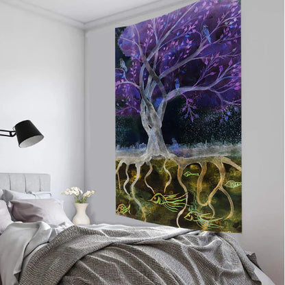 Decobites Tree Tapestry: Forest Starry Sky Hippie Wall Tapestries