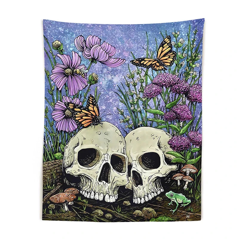 Decobites Psychedelic Skull Flower Butterfly Tapestry Wall Hanging Art for Home Decor