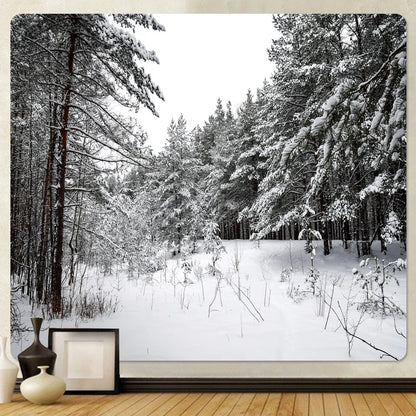 Decobites Christmas Snow Forest Tapestry: Bohemian Bedroom Wall Decoration