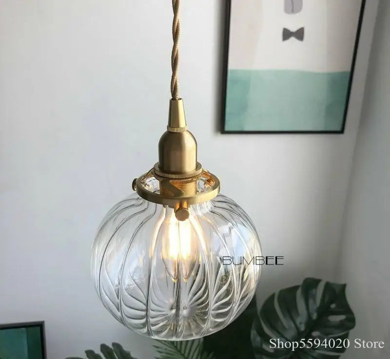 DecorBites™ Brass Glass Pendant Chandelier, Retro Design, E27, Bedroom Bar Hanging Light