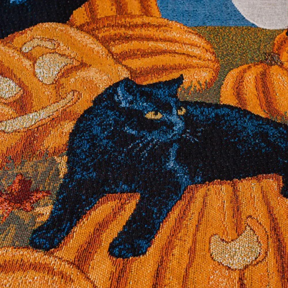 Black Cat Knitted Throw Blanket