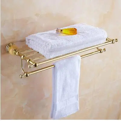 DecorBites™ Brass & Jade Gold Bathroom Accessories Set: Paper Holder, Towel Bar, Soap Basket