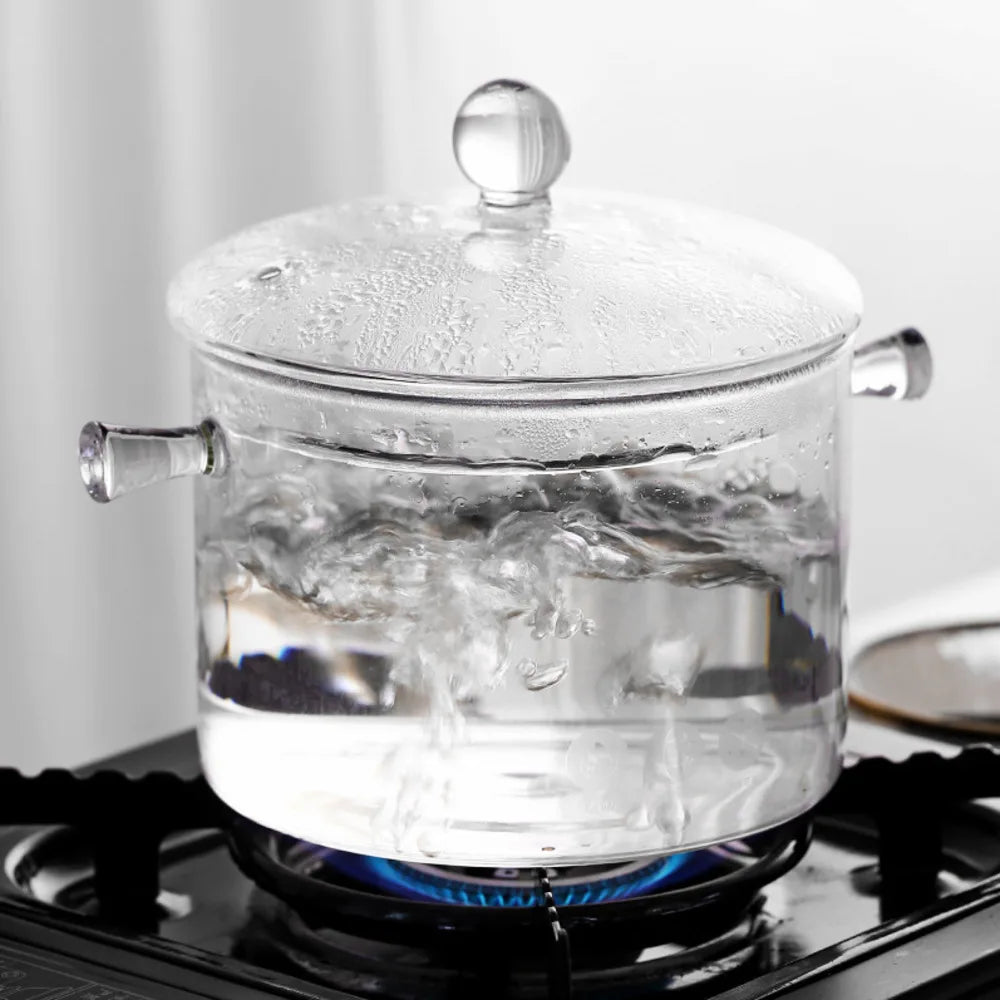 DecorBites™ Glass Cooking Pot - Heat-Resistant Stove Pot for Boiling Water, Cooking Noodles, and Making Soup