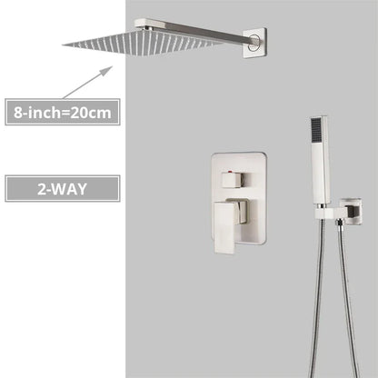 Sistema de ducha DecorBites™ de níquel cepillado con cabezal de ducha tipo lluvia para baño de pared