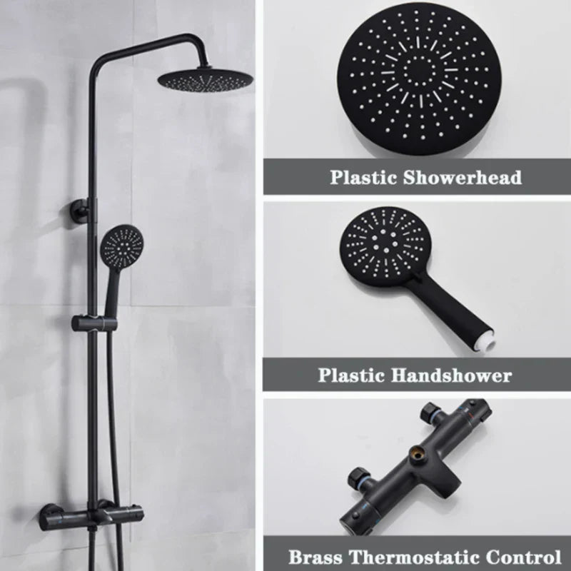 DecorBites™ Black Shower Faucet Set with Thermostatic Control and 8" Rainfall Head