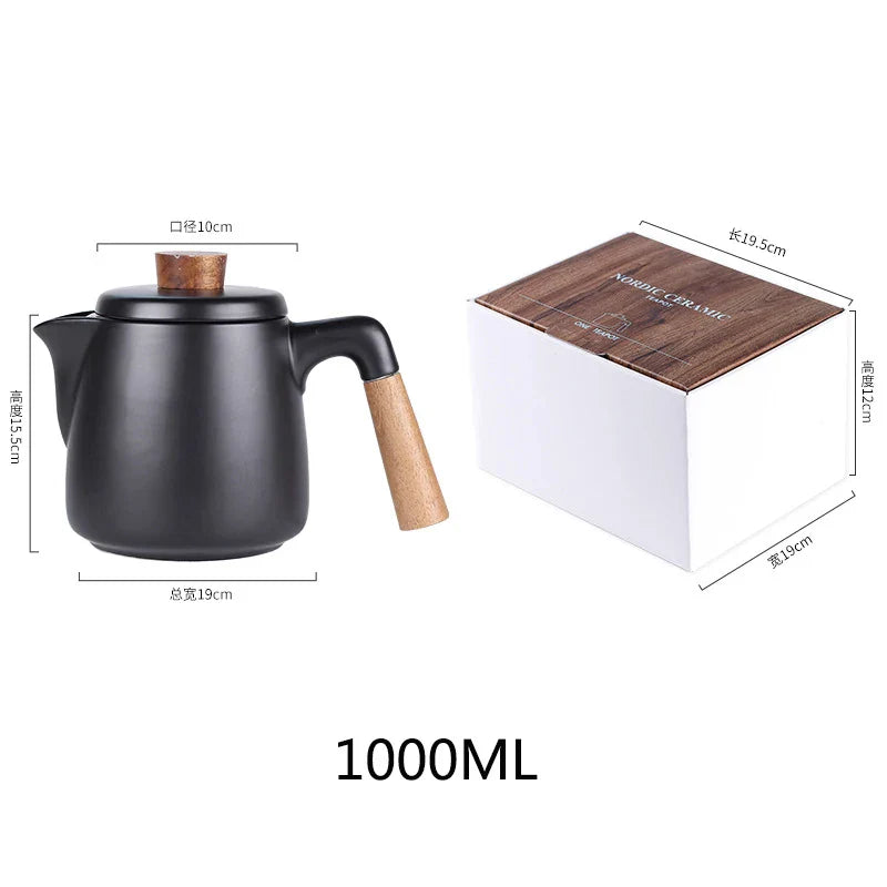 DecorBites™ Japanese Style Ceramic Tea Pot Set with Wooden Handle | Heat-Resistant Borosilicate Glass