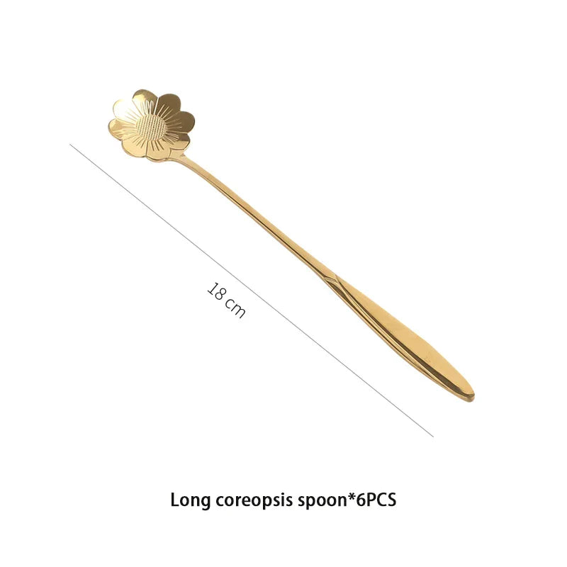 DecorBites™ Gold Flower Stainless Steel Teaspoons Set for Coffee, Desserts, and Ice Cream