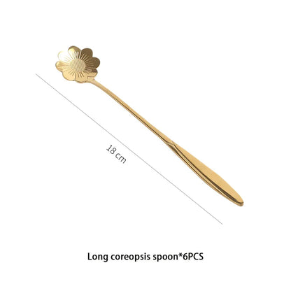DecorBites™ Gold Flower Stainless Steel Teaspoons Set for Coffee, Desserts, and Ice Cream