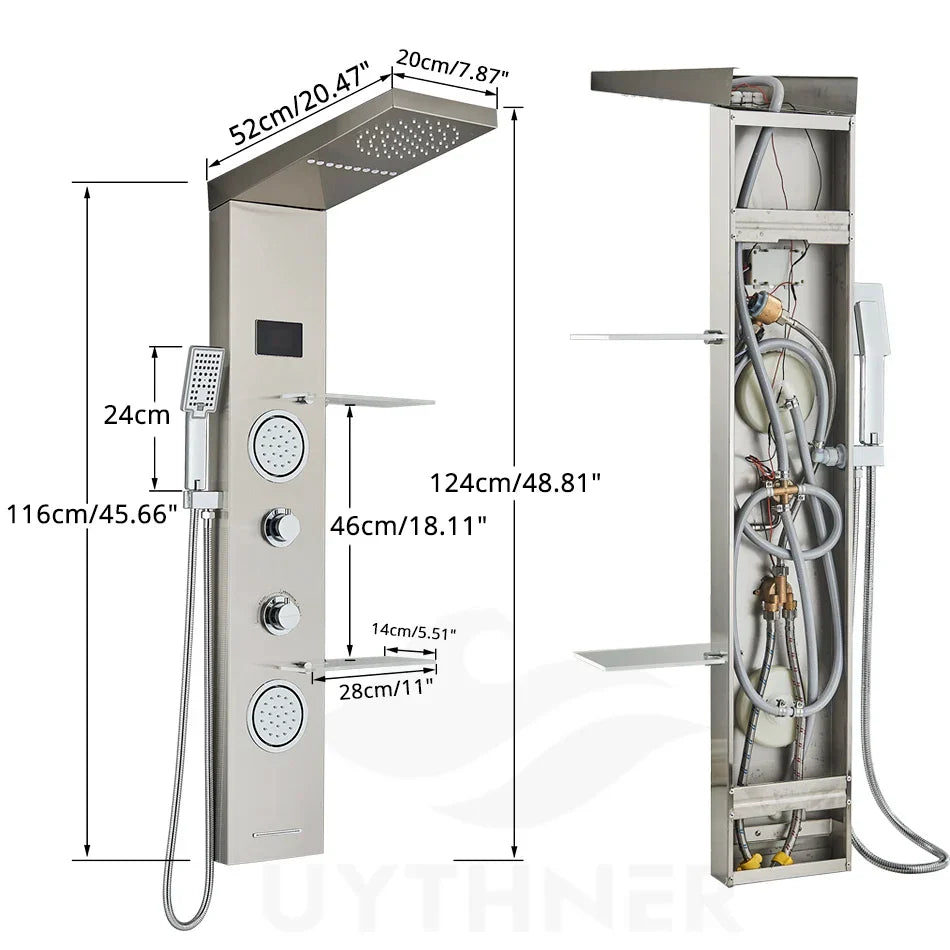 DecorBites™ LED Rainfall Shower Panel Set with Temperature Screen System and Hand Sprayer