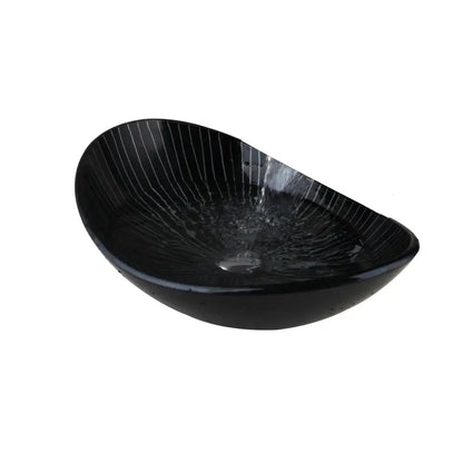 مجموعة حوض حمام من الزجاج الأسود من DecorBites™ بتصميم مرسوم يدويًا وصنبور شلال