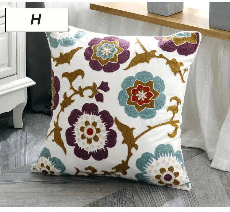 DecorBites™ Ethnic Style Canvas Embroidery Pillow Cover 45x45cm