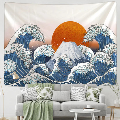 DecorBites™ Kanagawa Waves Hanging Tapestry: Boho Sun Wall Tapestries, Bedspread, Yoga Mat