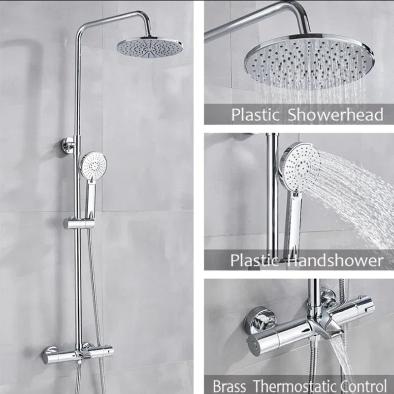 DecorBites™ Black Shower Faucet Set with Thermostatic Control and 8" Rainfall Head