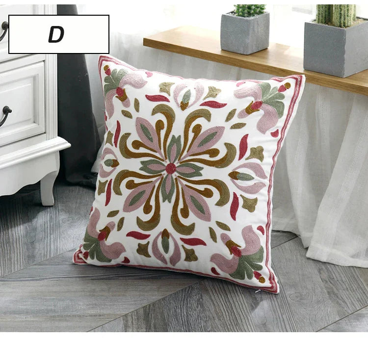 DecorBites™ Ethnic Style Canvas Embroidery Pillow Cover 45x45cm
