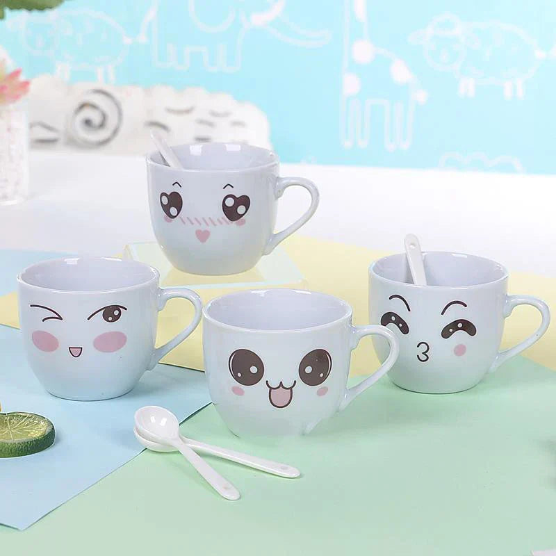 DecorBites™ Cartoon Coffee Mug Set with Spoon, Porcelain Breakfast Cup, Couples Lover's Gifts