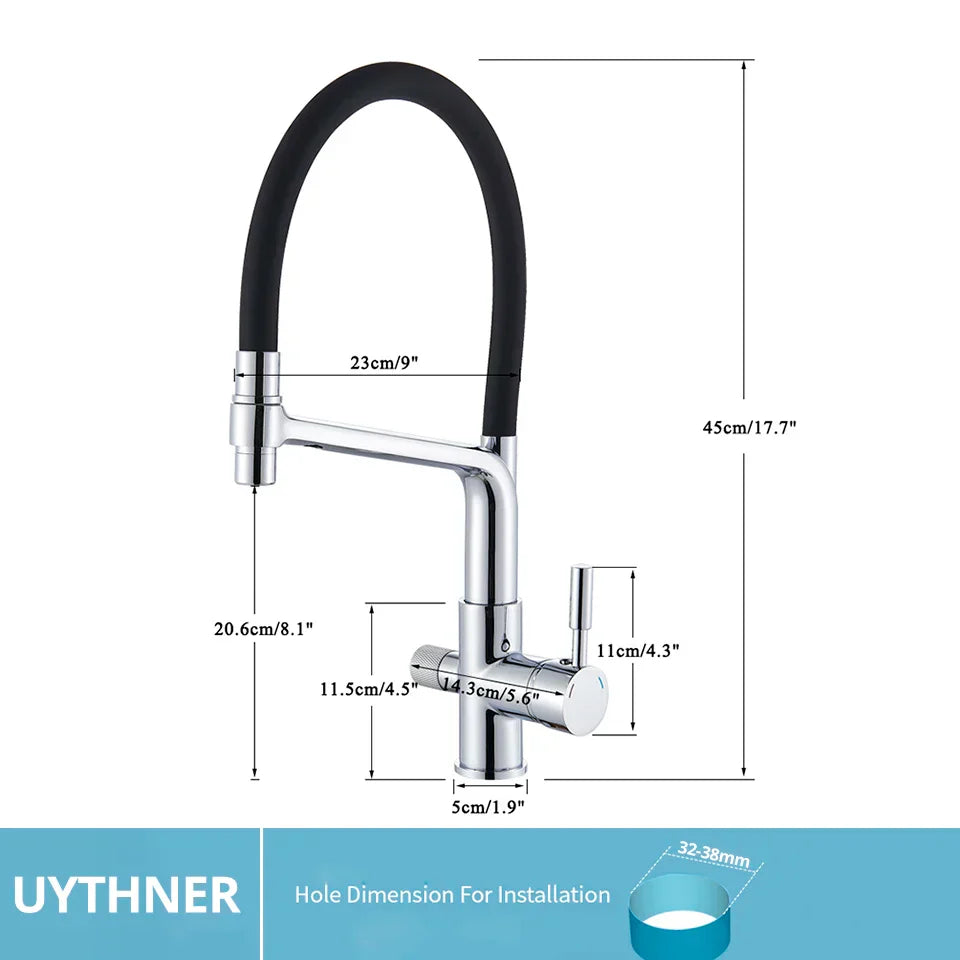 Decorbites™ Messing Küchen-Wasserfilterarmatur mit doppelter Auslauf, 360° drehbar, Trinkwasserfilter-Mischer