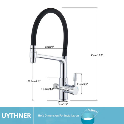Decorbites™ Messing Küchen-Wasserfilterarmatur mit doppelter Auslauf, 360° drehbar, Trinkwasserfilter-Mischer