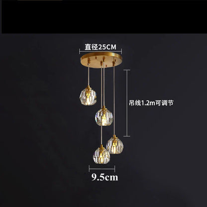 DecorBites™ Diamond Crystal Copper LED Pendant Chandelier for Stylish Indoor Lighting.
