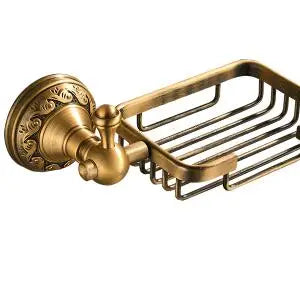 DecorBites™ Brass Bathroom Accessories Set: Robe Hook, Paper Holder, Towel Bar, Soap Basket