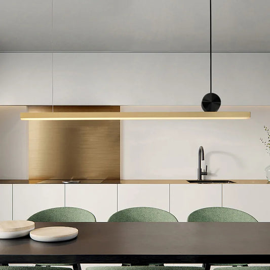 Lámpara colgante lineal LED dorada DecorBites™ para isla de cocina, restaurante o bar - Estilo nórdico de diseño