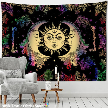 Decobites Sun Moon Universe Tapestry: Colorful Hippie Wall Hanging for Home Decor