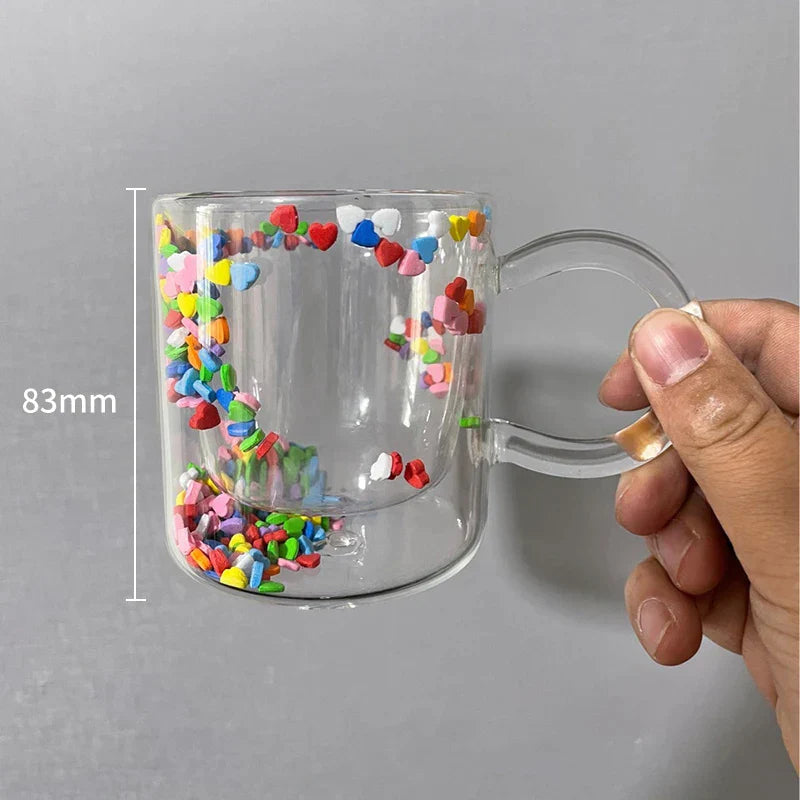 DecorBites™ Heart Shaped Quicksand Glass Cup: Creative and Colorful Double Layer Drinkware