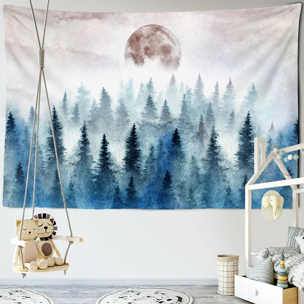 Decobites Foggy Forest Tree Tapestry Living Room Decor